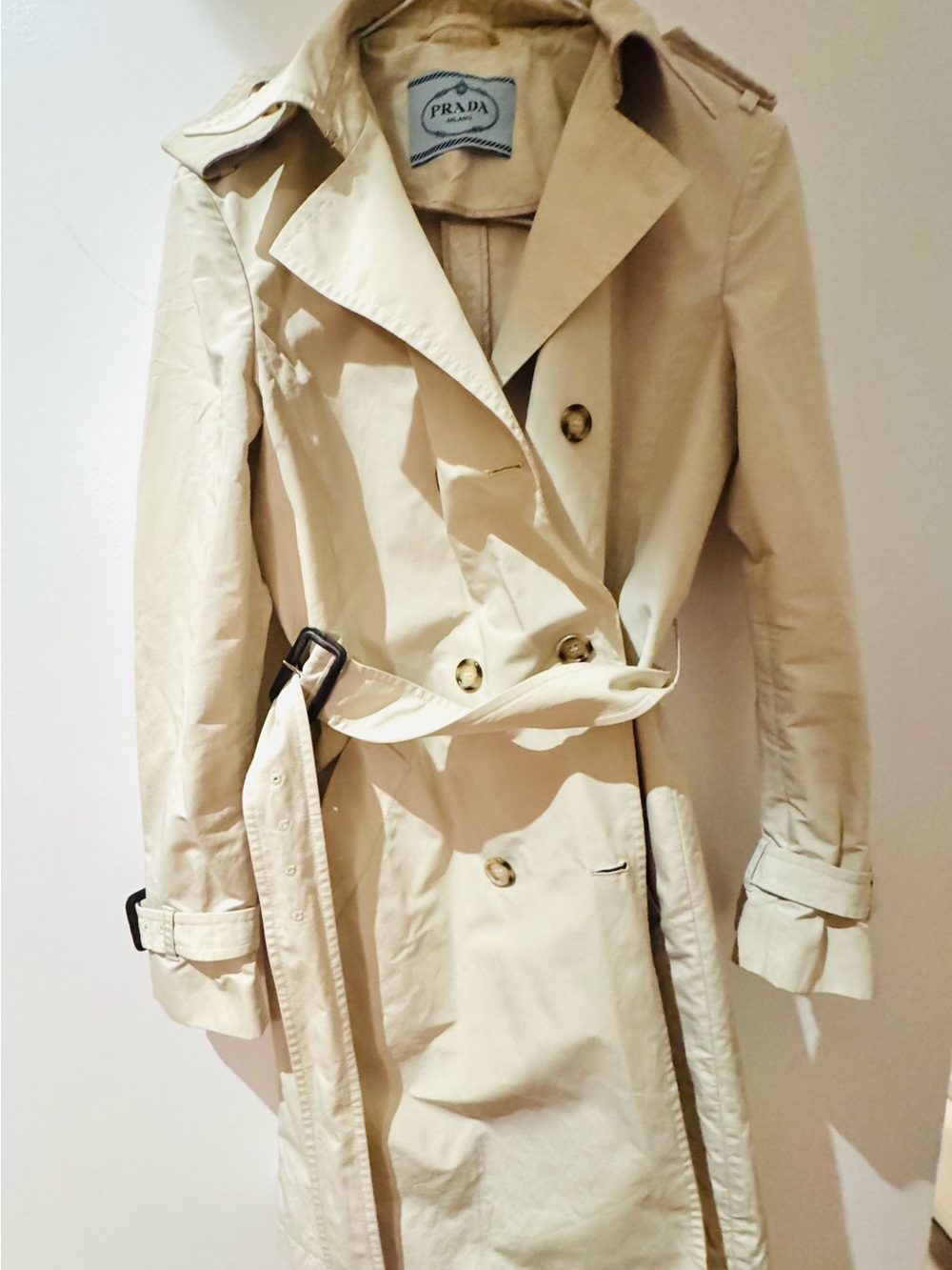Prada Beige Double-Breasted Trench Coat with Belt